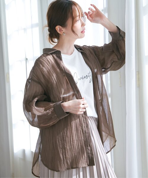 「ikka」 7分袖シャツ L チャコールグレー レディース_画像7