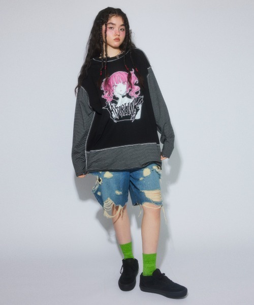 ハーフパンツ ジーンズ デニム デニムパンツ TATTERED LAYERED DENIM HALF パンツ レディース メンズの画像
