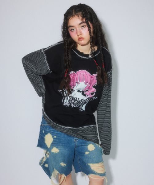 ハーフパンツ ジーンズ デニム デニムパンツ TATTERED LAYERED DENIM HALF パンツ レディース メンズの画像