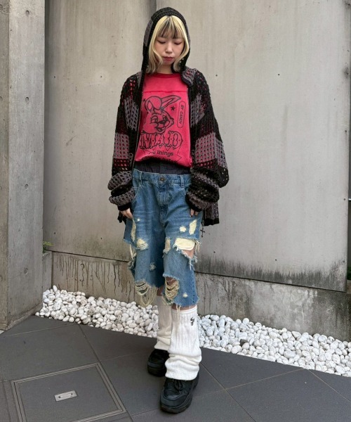 ハーフパンツ ジーンズ デニム デニムパンツ TATTERED LAYERED DENIM HALF パンツ レディース メンズの画像