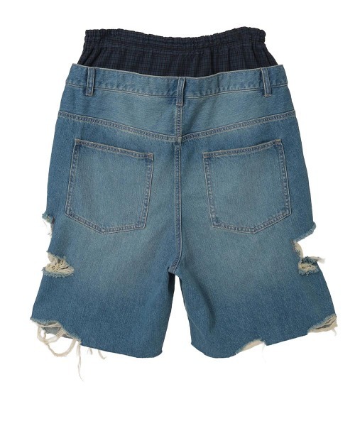ハーフパンツ ジーンズ デニム デニムパンツ TATTERED LAYERED DENIM HALF パンツ レディース メンズの画像