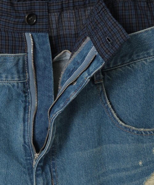 ハーフパンツ ジーンズ デニム デニムパンツ TATTERED LAYERED DENIM HALF パンツ レディース メンズの画像