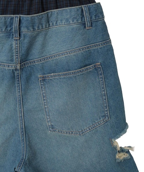 ハーフパンツ ジーンズ デニム デニムパンツ TATTERED LAYERED DENIM HALF パンツ レディース メンズの画像