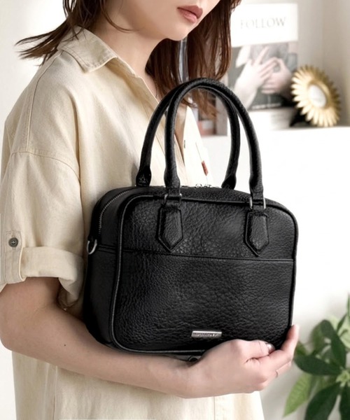 【美品】スローブイエナ スクエア ボストンバッグ ブラック 2way レザー LA VORAGINE（ラ ヴォラジネ） ボストンバッグ 大容量2WAY スクエア