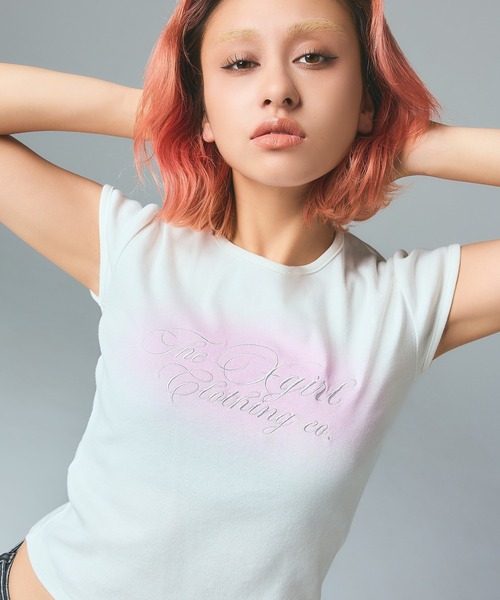 X-girl（エックスガール） tシャツ SPRAY AND CURSIVE SCRIPT LOGO S/S