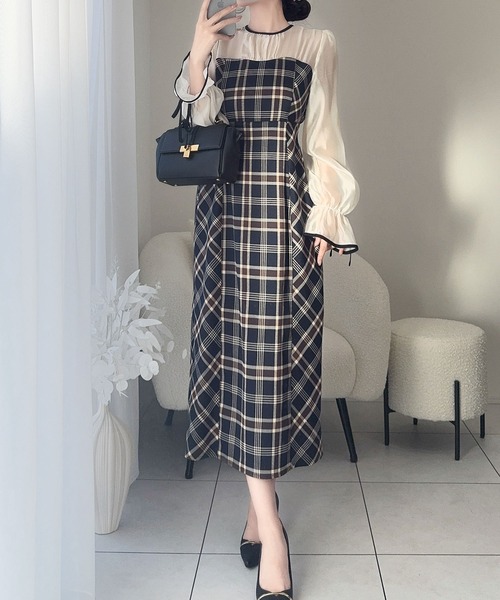 「mily bilet」 長袖ワンピース X-LARGE ネイビー レディース_画像3