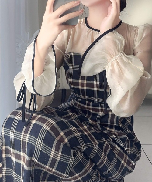 「mily bilet」 長袖ワンピース X-LARGE ネイビー レディース_画像5