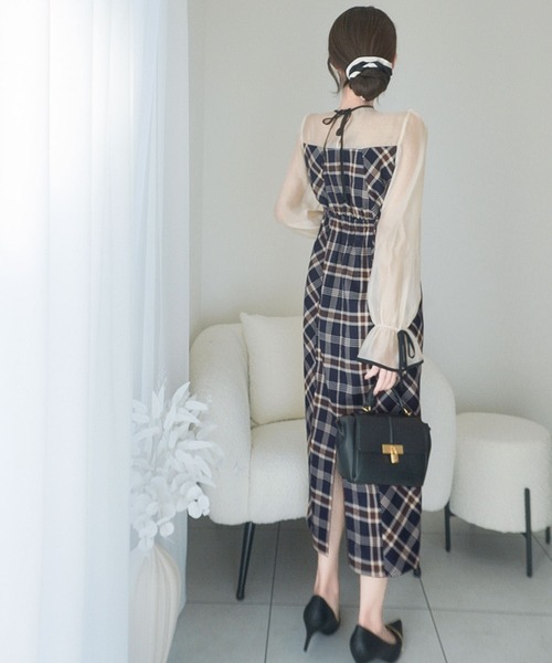 「mily bilet」 長袖ワンピース X-LARGE ネイビー レディース_画像9