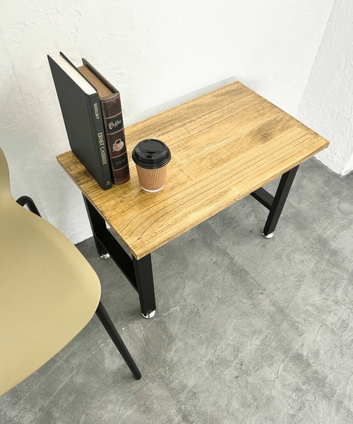 パイン材　アイアンレッグのテーブル W60cm×D25cm×H42.5cm インテリア W600mm×D300mm 選べる2種のアイアンレッグ(台形型・H型