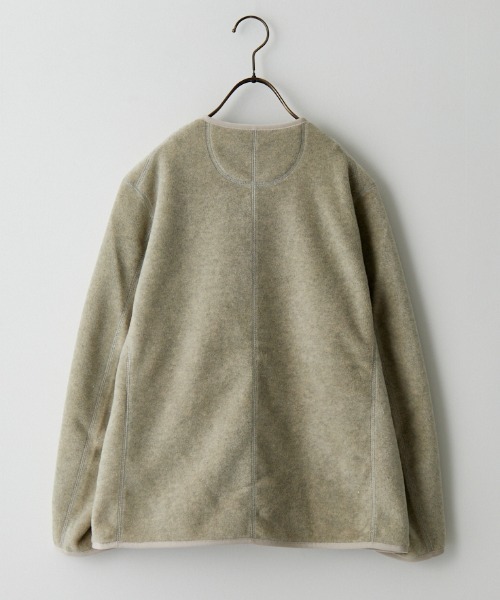 DANTON/ダントン　ウールカラーレスジャケット　グレイッシュベージュ　36 DANTON ウール ライト パイル カラーレス ジャケット , Beige – Navyblue