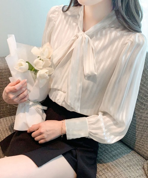shoppinggo ブラウス シャツ 春シャツ ブラウス リボン ボウタイ