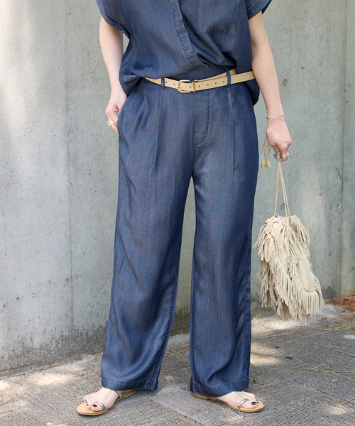 ワイドパンツ スラックス パンツ 「追加5」手洗い可 / セルロースワイドパンツ レディースの画像