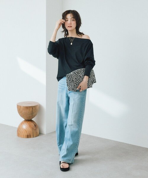 ワイドパンツ ジーンズ デニム デニムパンツ 「RIMH」「3サイズ展開/洗濯機洗いOK」フレアデニムパンツ レディースの画像