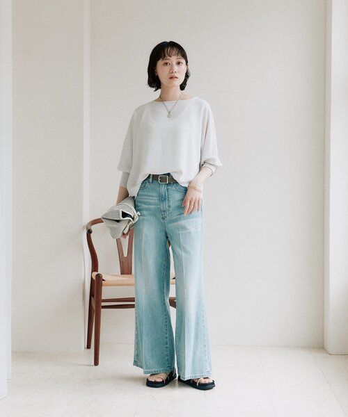 ワイドパンツ ジーンズ デニム デニムパンツ 「RIMH」「3サイズ展開/洗濯機洗いOK」フレアデニムパンツ レディースの画像