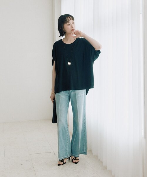 ワイドパンツ ジーンズ デニム デニムパンツ 「RIMH」「3サイズ展開/洗濯機洗いOK」フレアデニムパンツ レディースの画像