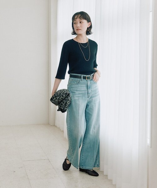 ワイドパンツ ジーンズ デニム デニムパンツ 「RIMH」「3サイズ展開/洗濯機洗いOK」フレアデニムパンツ レディースの画像