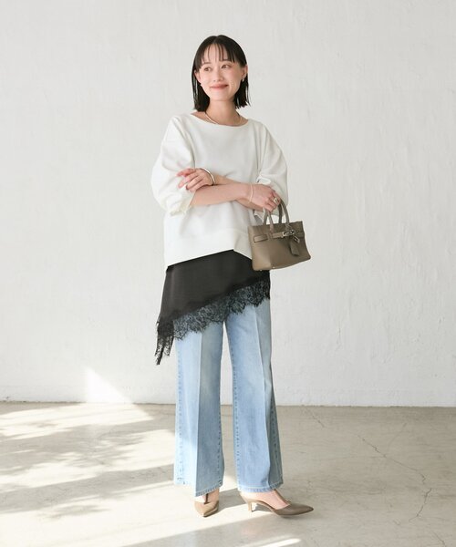 ワイドパンツ ジーンズ デニム デニムパンツ 「RIMH」「3サイズ展開/洗濯機洗いOK」フレアデニムパンツ レディースの画像