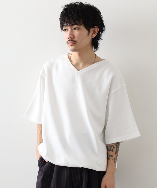 FR2GOLF Vネックシャツ ホワイト FUNALIVE（ファンアライブ） tシャツ 裾ドローコード付き半袖VネックT