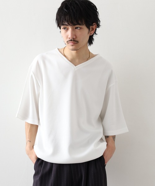 FR2GOLF Vネックシャツ ホワイト FUNALIVE（ファンアライブ） tシャツ 裾ドローコード付き半袖VネックT
