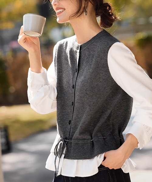 CHIGNON×Liren別注　ドッキングレイヤードニット　シャツ　ブラウス ブラウス シャツ レイヤード風ドッキングブラウス レディース