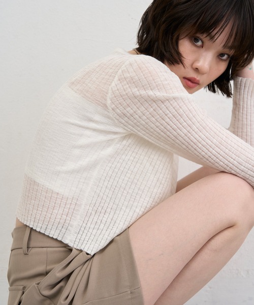 NUJOH カーディガン Sheer Rib Crop Cardigan / シアーリブクロップ