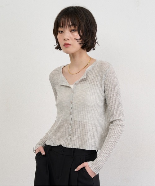 NUJOH カーディガン Sheer Rib Crop Cardigan / シアーリブクロップ