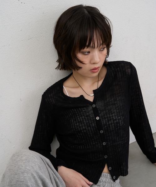 NUJOH カーディガン Sheer Rib Crop Cardigan / シアーリブクロップ