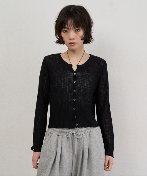 NUJOH カーディガン Sheer Rib Crop Cardigan / シアーリブクロップ
