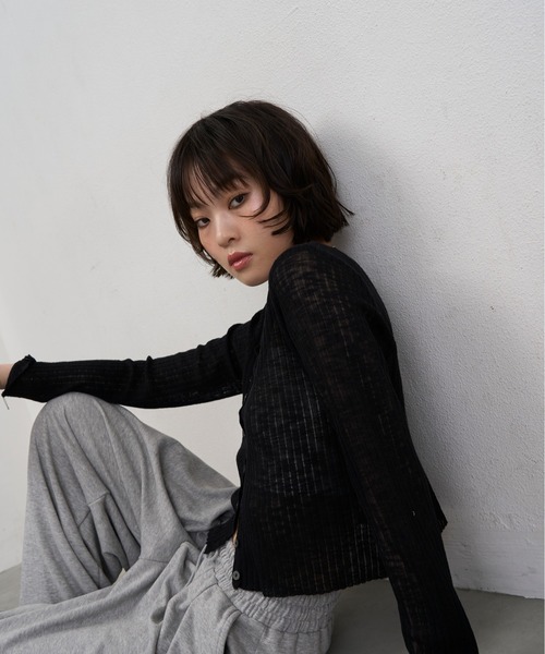 NUJOH カーディガン Sheer Rib Crop Cardigan / シアーリブクロップ