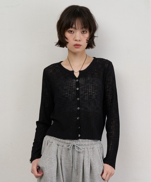NUJOH カーディガン Sheer Rib Crop Cardigan / シアーリブクロップ