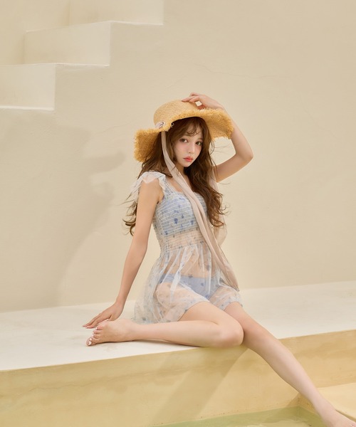 sugar nine 水着 チュール花柄トップス付きビキニ 3点セット「ビキニ