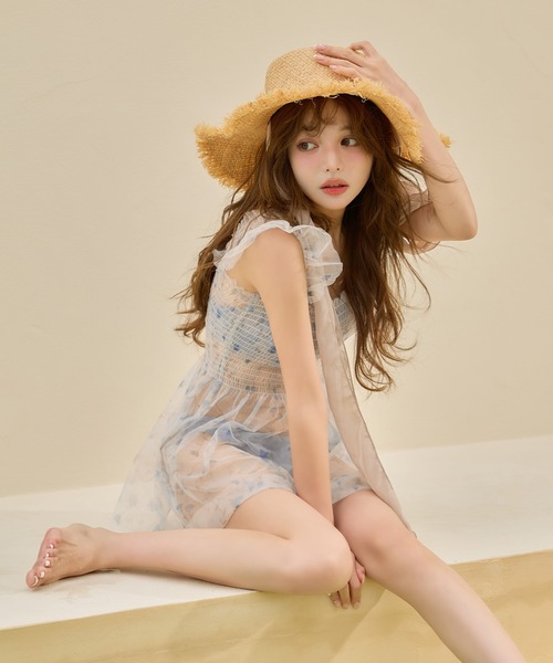 sugar nine 水着 チュール花柄トップス付きビキニ 3点セット「ビキニ