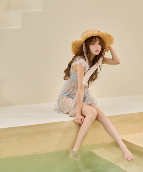 sugar nine 水着 チュール花柄トップス付きビキニ 3点セット「ビキニ