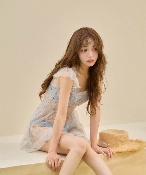 sugar nine 水着 チュール花柄トップス付きビキニ 3点セット「ビキニ