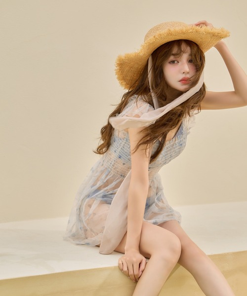 sugar nine 水着 チュール花柄トップス付きビキニ 3点セット「ビキニ