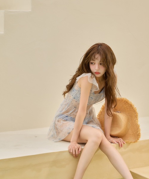 sugar nine 水着 チュール花柄トップス付きビキニ 3点セット「ビキニ
