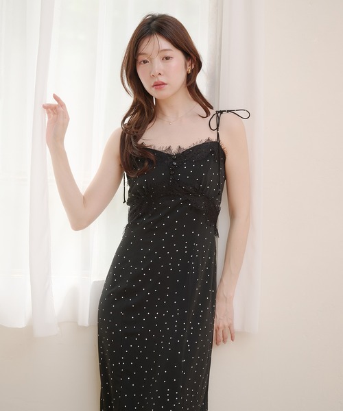 ワンピース lace docking dot cami onepiece / レースドッキングドットキャミワンピースの画像