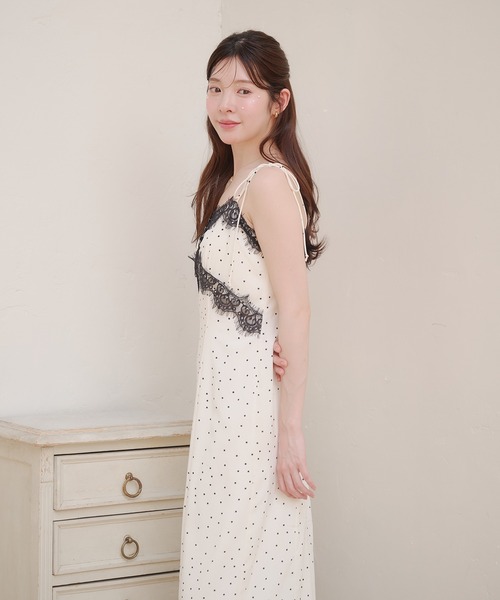 ワンピース lace docking dot cami onepiece / レースドッキングドットキャミワンピースの画像