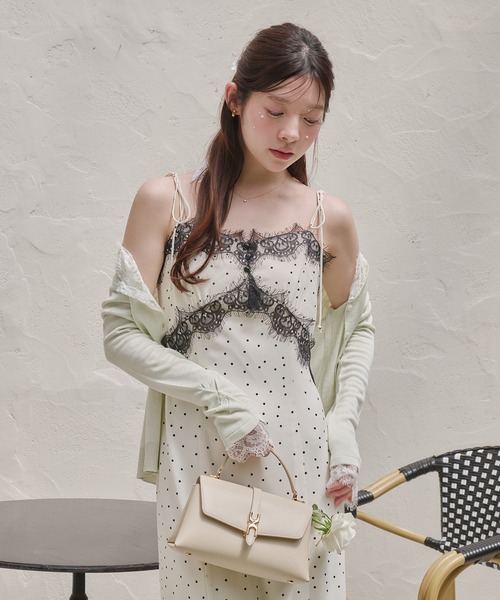 ワンピース lace docking dot cami onepiece / レースドッキングドットキャミワンピースの画像