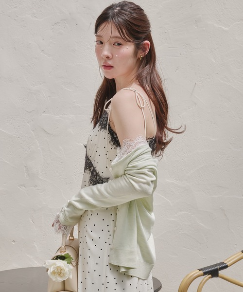 ワンピース lace docking dot cami onepiece / レースドッキングドットキャミワンピースの画像