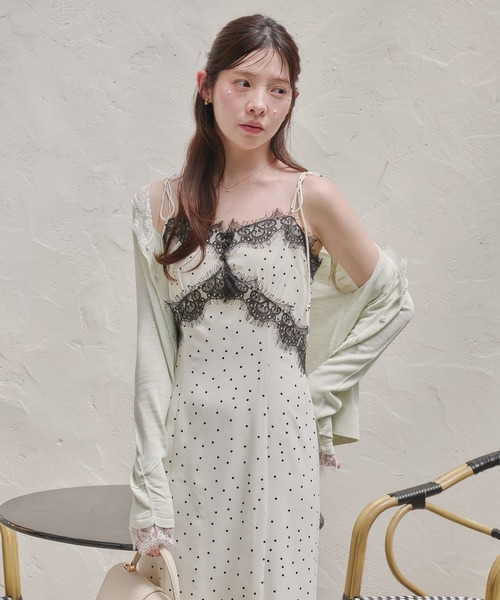 ワンピース lace docking dot cami onepiece / レースドッキングドットキャミワンピースの画像