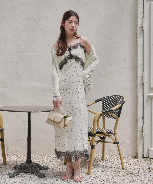 ワンピース lace docking dot cami onepiece / レースドッキングドットキャミワンピースの画像