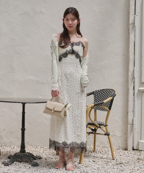 ワンピース lace docking dot cami onepiece / レースドッキングドットキャミワンピースの画像