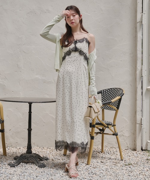 ワンピース lace docking dot cami onepiece / レースドッキングドットキャミワンピースの画像