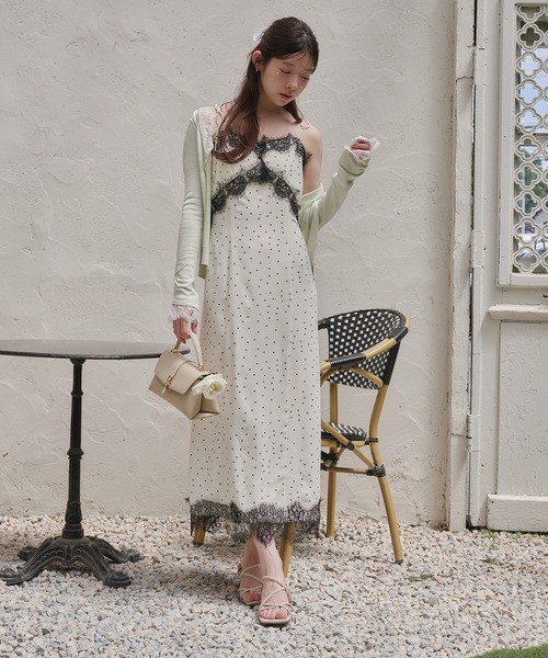 ワンピース lace docking dot cami onepiece / レースドッキングドットキャミワンピースの画像