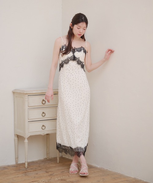 ワンピース lace docking dot cami onepiece / レースドッキングドットキャミワンピースの画像