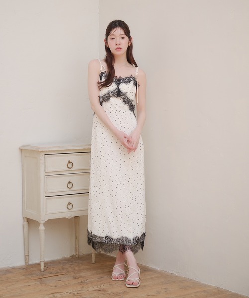ワンピース lace docking dot cami onepiece / レースドッキングドットキャミワンピースの画像