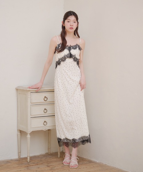 ワンピース lace docking dot cami onepiece / レースドッキングドットキャミワンピースの画像