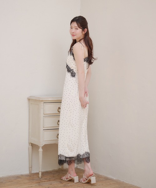ワンピース lace docking dot cami onepiece / レースドッキングドットキャミワンピースの画像