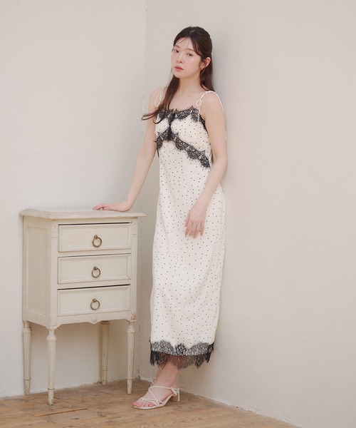 ワンピース lace docking dot cami onepiece / レースドッキングドットキャミワンピースの画像